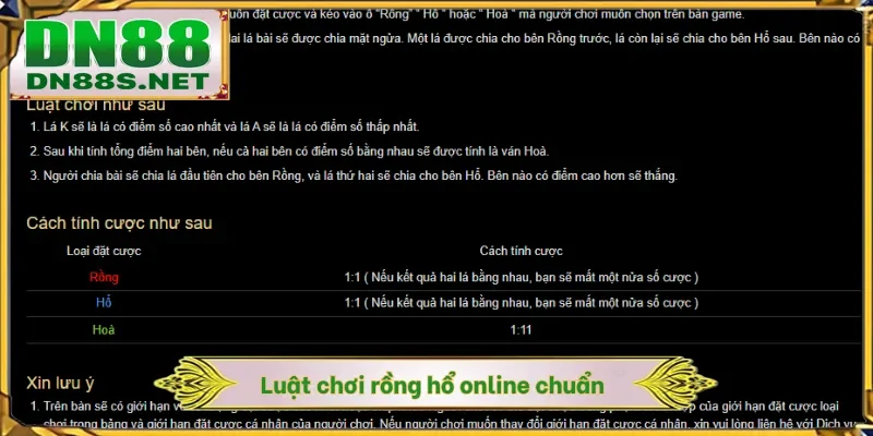 Luật chơi rồng hổ online chuẩn